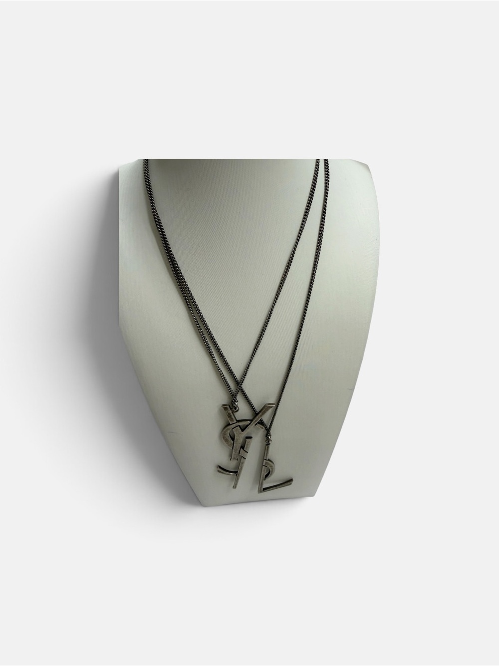 YSL Gunmetal Monogram Pendant Necklace